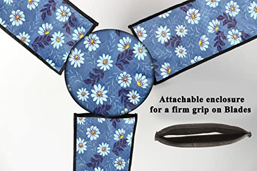 Image of Stylista Waterproof & Dustproof Three Blade Ceiling Fan Cover with attachable Enclosure Set of 5 Fan Covers Floral Pattern Blueish Grey