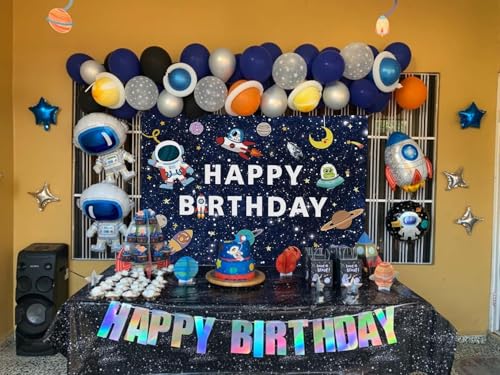 Image of 1 pc Space Theme Backdrop Cloth (6.5ft X 5ft) Space Theme Birthday Decorations Galaxy Solar System Planet Outerspace Astronaut Backdrop Curtain for Birthday (Pack of 1, Multicolor)