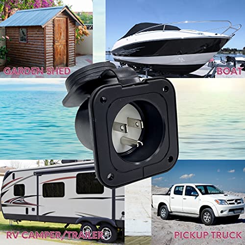 Sintron 15 Amp Flanged Inlet 125V, Nema 5-15P Shore Power Inlet Receptacle, Generator Ac Port Electric Plug 1875W, Weatherproof Cover Recessed Male Outlet, Etl Listed, Straight Blade 2 Pole 3 Wire #TOP4