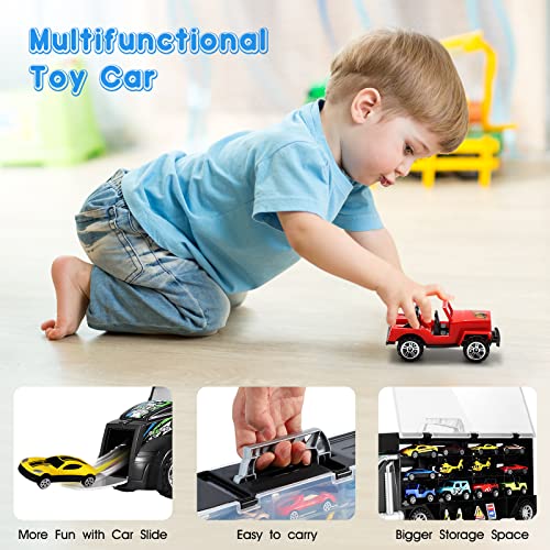 Toy Cars Carrier Truck: 18 Pieces Toddler Toys Car For Boys Transport Vehicles & Race Car Toys With Carrying Case Helicopters Race Car Play Mat Kids Toys Car Trucks Toy Set For Kids Boys Girls #TOP2