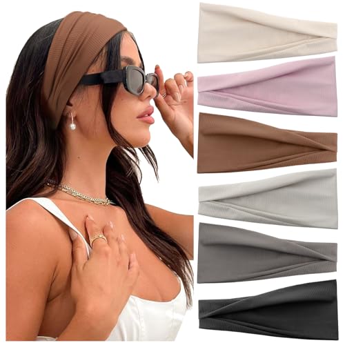 Image of DRESHOW 6 Pack Yoga Sports Headbands for Women Elastic Non-Slip Headbands Running Workout Hair Bands