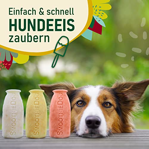 SmoothieDog Eisform aus Silikon + 3xHuhn und 3X Trinkpause(Ente) je 250ml Hundesmoothie- Backform, Hundekuchen backen, Hundeeis selber Machen- BPA-frei, Eisform, Herzform, Pfotenform