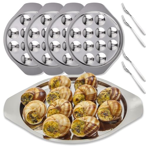 Assiette Escargot, 4 Pièces-12 Trous En Acier Inoxydable, Plat D'escargot - Assiette à Huîtres Assiette De Service Aux Champignons Service à Escargots En Métal...