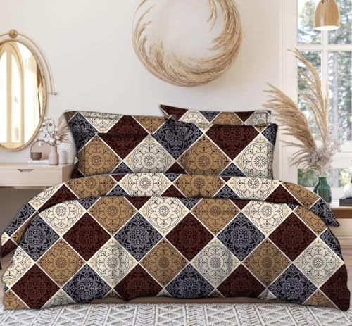 Image of Jashan 210 TC Glace Cotton Soft Fabric Elegent Beautiful Design Queen Size 90x90 inches Bedsheet Lightweight & Durable 1 Bed Sheet with 2 Pillowcase 17x27 inches 3 Pc Bedding Set - Multi Check