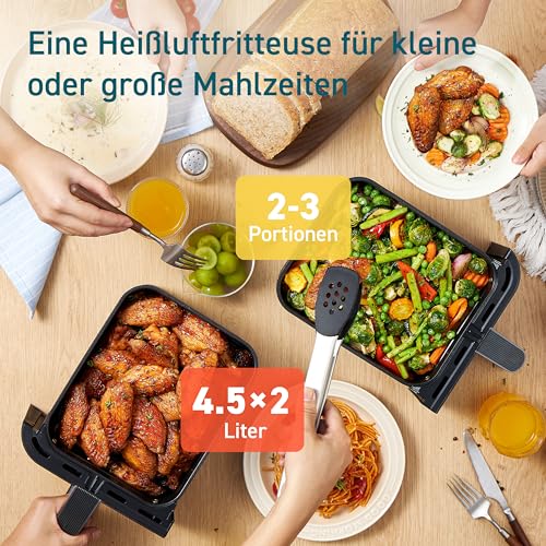 COSORI Heißluftfritteuse 2 Kammern, Testsieger der Stiftung Warentest, 6-in-1 Dual Zone Air Fryer 8,5 L, Doppelkammer mit Sichtfenster für ausgewogene Mahlzeit, Helles Silber – Bild 6