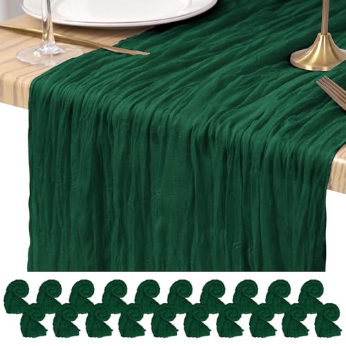 Pesonlook Cheesecloth Table Runner Forest Green,20 Pack 17.7x108 inch, Long