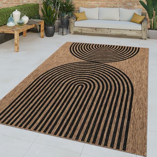 TT Home In-& Outdoor Teppich Wetterfest Balkon Flachgewebe Geometrischer Ethno Style, Farbe:Schwarz Braun, Größe:160x220 cm TT Home In-& Outdoor Teppich Wetterfest Balkon Flachgewebe Geometrischer Ethno Style, Farbe:Schwarz Braun, Größe:160x220 cm