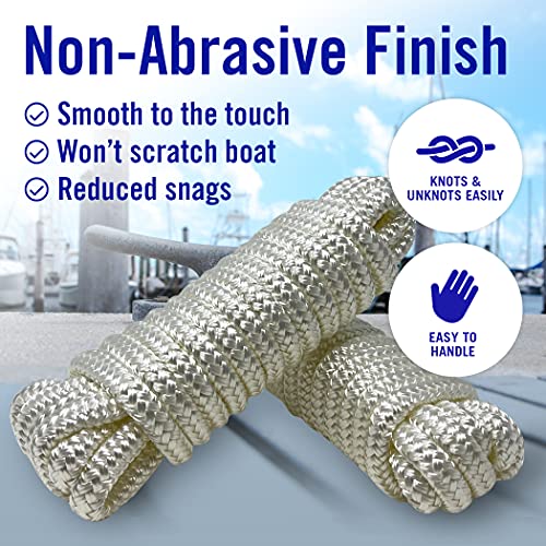 Image of Dock Lines for Boats 3 /8 inch x 15ft, 2 Pack Double Braided Nylon Boat Rope