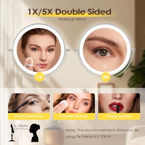 Cuteefun 8" Vanity Mirror with Lights, 1X/10X Magnifying Mirror on Stand, Adjustable Height & Brightness, 360° Rotation - Image 3