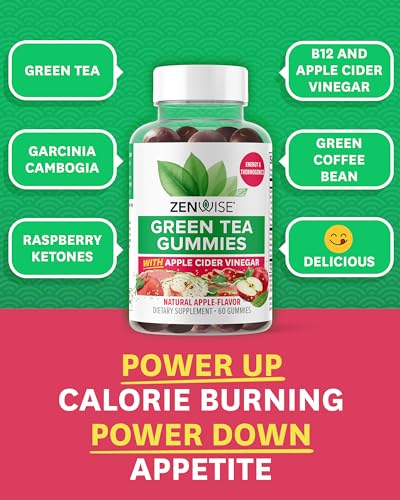 Zenwise Health Green Tea Extract, Apple Cider Vinegar Gummies - Appetite Suppressant for Weight Management with Green Coffee Bean Extract for Metabolism - 60 Count Apple Gummies - Image 4