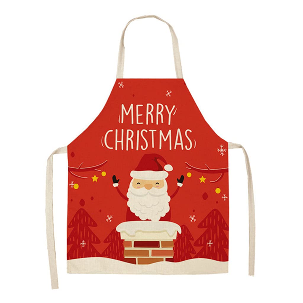 Mekalero Christmas Decoration Santa Sleeveless Apron Linen Kitchen Aprons Women Home Cooking Baking Pinafore Bib Household Christmas for Women Cute Kids
