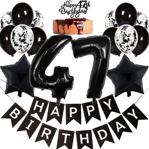 Ouceanwin Globos 47 Cumpleaños Hombre, Decoración Cumpleaños 47 años Mujer, Negro Decoración para Tartas de Cumpleaños 47 Cake Topper Happy Birthday, Decoracion Fiesta 47 años Cumpleaños Adulto