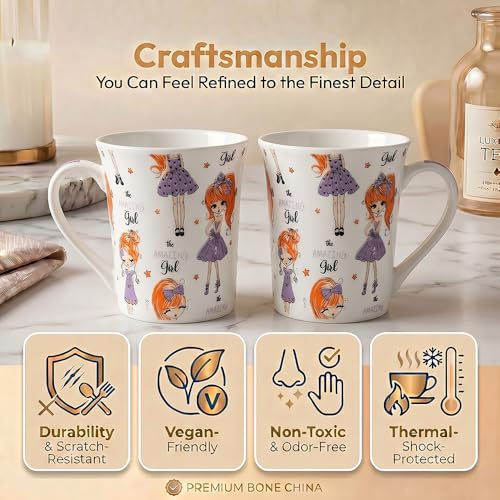 Image of U.P.C. U.P.C.Milk Mug Set of 2 | Ceramic & Bone China Coffee Milk Cups | Designer Printed Tea Coffee Mug Set | Large Capacity Milk Mugs | Microwave Safe Cup Set | Kitchen Drinkware Gift Set