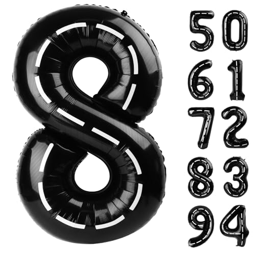 Image of Race Car 8 Balloon, Number Balloons 40 Inch, 8th Black Birthday Decorations, Racing Party Decorations Birthday Balloons, Number 8 Balloon