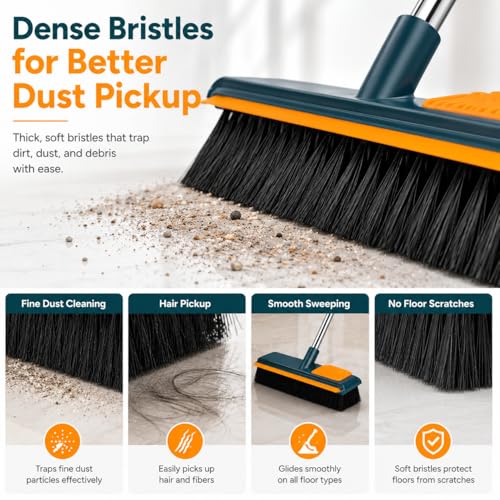 Image of 2-in-1 Bathroom Cleaning Brush with Wiper - Long Handle 180 Rotate Toilet Brush, Tiles Cleaning, Floor Scrub for Kitchen and Bathroom Accessories (Green 3 in 1)