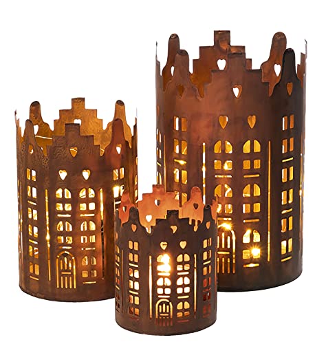Metall Weihnachts Windlicht 3er Set 20/15 / 10 cm - Skyline - Deko...