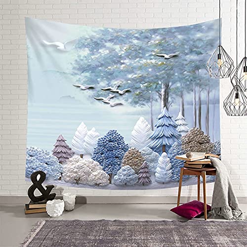 Tapiz de pared decorativo de bosque y pájaros KnSam poliéster azul de 150x130cm