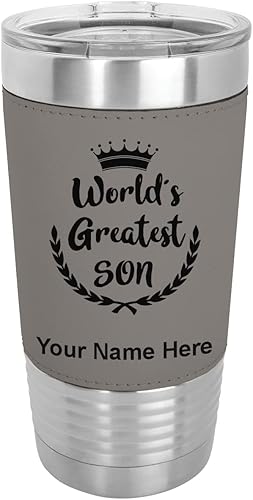 LaserGram Vaso aislado al vacío de 20 onzas con grabado personalizado incluido piel sintética gris