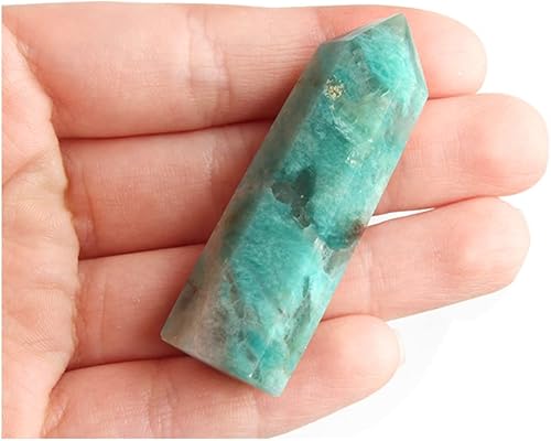 Acxico 1 varita de cristal de cuarzo con punta de torre de amazonita, piedra curativa de reiki, 2.0-2.4 in