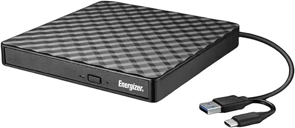 Energizer - Lecteur Graveur DVD Externe USB 3.0 & Type-C - Haute Vitesse 5Gbps - Plug & Play pour PC, MacBook & Windows - Compatible CD-RW, DVD±RW - Design Fin & Noir - 1