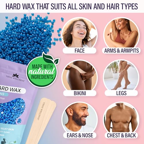 Image of Tress Wellness Award Winning Waxing Kit for Sensitive Skin - Safe for Face & Skin, Easy to Use - At-Home Kit for Face, Bikini, Brazilian & Full Body - Digital Display, Pink to Teal