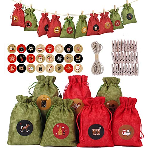 SKTWOE Bolsas De Navidad 24 Piezas De Bolsa De Calendario De Navidad...