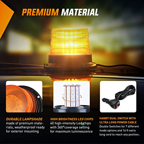 Nilight Led Strobe Light 40 Led Amber Warning Safety Flash Beacon Lights 12V-24V With Magnetic And 16Ft Straight Cord For Forklift Truck Tractor Golf Carts Utv Car Bus，2 Years Warranty #TOP4