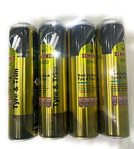 SIMONIZ Back to Black Tyre Shine 600ml Restore & Protect Tyres Durable Gloss Finish (4 x 600ml Can)