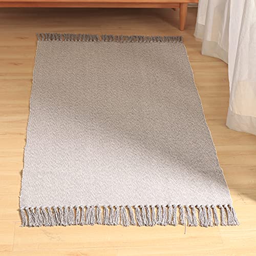 Boho Bathroom Rug Cotton Reversible Laundry Room Rag Rug - Hand Woven Solid Color Chindi Area Rug Entryway For Kitchen Bathroom Bedroom Dorm (2' X 4'3, Grey) #TOP5