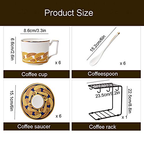 Ssrsgyp Juego De Té De 19 Piezas, Tazas Y Platillos De Café De Porcelana China con Soporte De Metal, Juegos De Tazas De… - Imagen 3