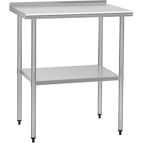 ​​HOCCOT Stainless Steel Table 24" x 30" with Adjustable Undershelf and Backsplash, Commercial Metal Workstations for Kitchen, Garage, Outdoor BBQ