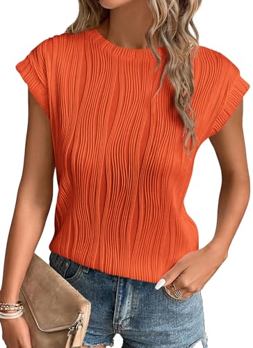 Opiniones y reviews de Playera Naranja , tabla con los diez mejores. 50 PRETTYGARDEN - Blusas para mujer, estilo casual, 2025, primavera, verano, oficina, manga casquillo, con textura, bonita camisa de trabajo, Naranja, X-Large