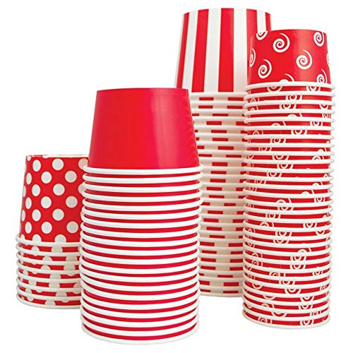 [50 Count] Red Paper Ice Cream Cups - 4 oz Striped Dessert Bowls - Comes In Many Colors & Sizes! Frozen Dessert Supplies - Thumbnail 2