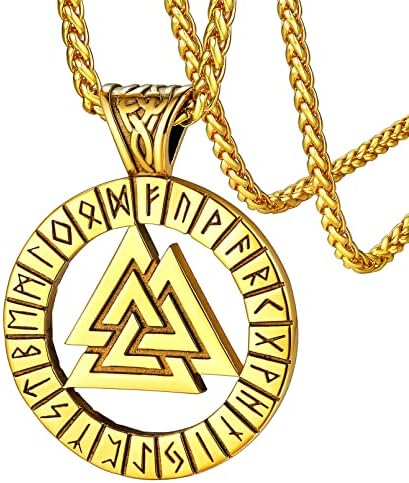 FaithHeart Viking Necklace Men Stainless Steel Nordic Valknut/Spearhead Pendant Vintage Jewellery Talisman Amulet Norse Mythology Gifts Can Personalise