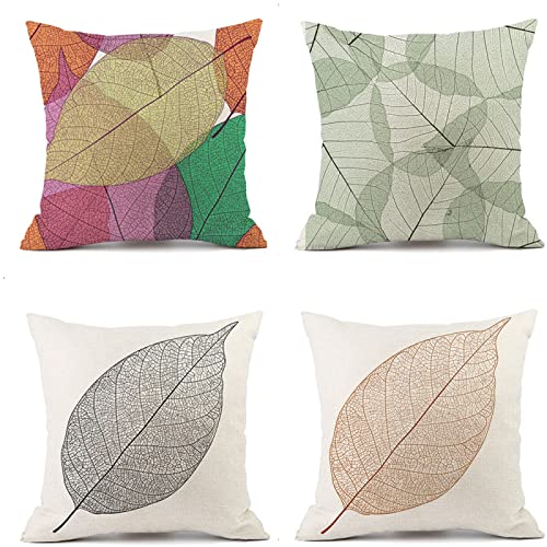 Taie d'oreiller 60x60cm en lin lot de 4 housses de coussin carrées motif feuilles - 2