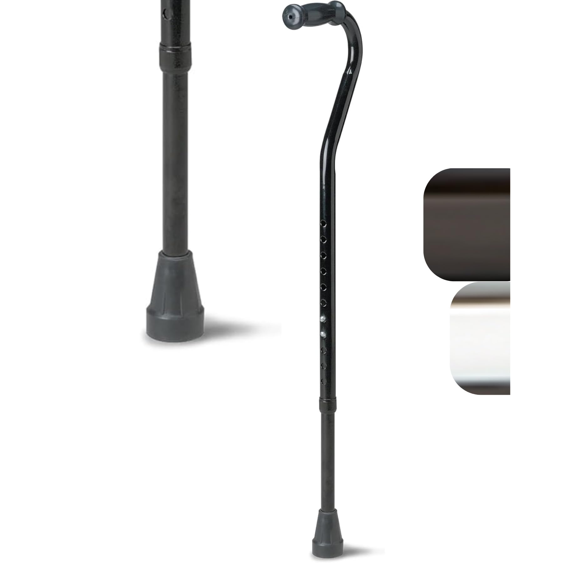 Medline Bariatric Offset Walking Cane for Seniors & Adults, Adjustable Height 29"-38", Ideal for Balance Support, Injury & Post-Surgery Mobility Aid, Black