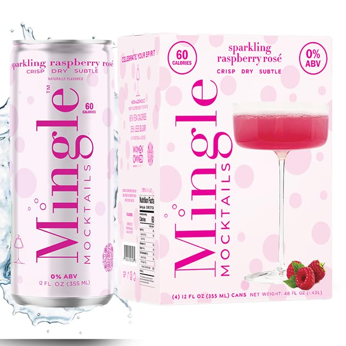 Mingle Mocktails Sparkling Raspberry Rose, Premium Non-Alcoholic Drinks, Refreshing Pre-Mixed Drinks, Healthy Alternatives, Canned Mocktails, 12 fl. oz. Cans, Pack of 12