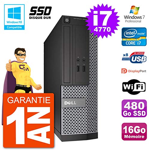 Dell Optiplex 3020 SFF PC - Intel Core i7-4770 3,4 Ghz (8 MB di cache) - 16 GB DDR3 - Disco rigido SSD da 480 GB - Masterizzatore DVD - Chiave USB WIFI - Windows 7 Pro - 1 anno di garanzia