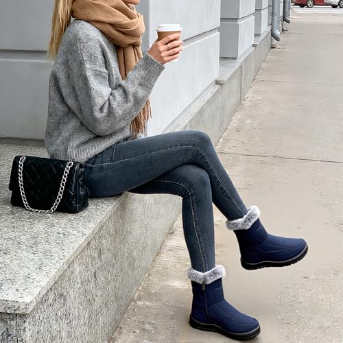 Women's Winter Snow Boots, Waterproof Faux Fur Lined Mid-Calf Booties with Zipper Comfortable Warm Shoes Outdoor3