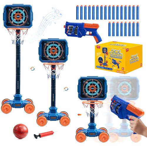 JoyCat 2-in-1 Shooting&Basketball Toy for Kids,Adjustable Height Auto-Moving Shooting Target with Music,Outdoor Indoor Game Compatible with Nerf Toy...