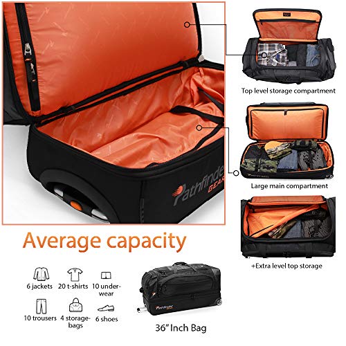 Pathfinder Gear 36 Inch Rolling Drop Bottom Duffel, Black, One Size