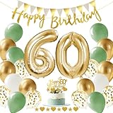 Alaoo Decoration Anniversaire 60 Ans Set, Ballons Anniversaire Rétro Vert Or, Banderole Joyeux Anniversaire pour Deco Anniversaire,Mariage, Baby Shower Decoration