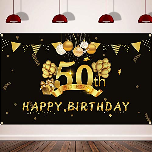 Happy 50th Birthday Background Banner, Extra Large (3.6 ft x 6 ft) Fabric