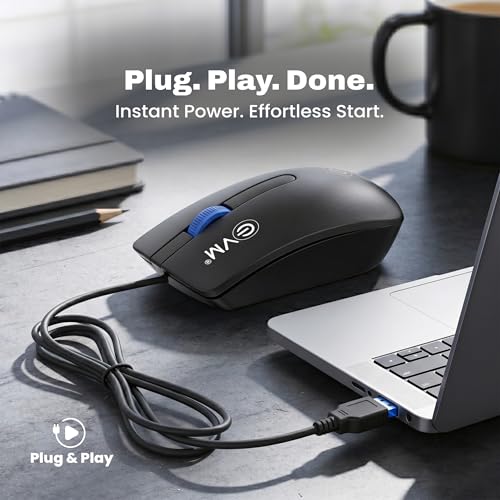 Image of EVM Wired Optical Mouse | USB Plug & Play | 1000 DPI Precision | Ergonomic Comfort Design | Durable Build | 1 Year Warranty Wired Mouse (Black., Wired)