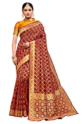Image of Amazon Brand - Anarva Women's Banarasi Silk Blend Saree With blouse piece (A Bandhani Silk104)