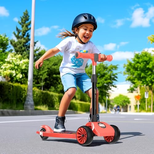 Image of Kuber Industries Marvel Black Panther Plastic Foldable 3-Wheel Kick Skating Cycle for for 3+ Years Kids | Skate Scooter Capacity Upto 45 Kgs | 4-Level Adjustable Height Skating Scooter | Black (Red)