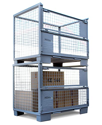 Eurogitterbox Gitterbox I Für Industrie, Garten & Brennholz Aufbewahrung I German Seller I 1240 mm x 970 mm x 835 mm I grau aus Stahl, Traglast 1500 kg, Gewicht 70 kg, für Lager und Transportzwecke