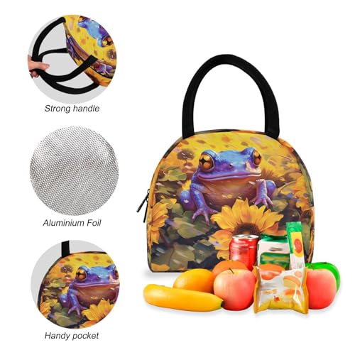 Backpack Lunch Box Set Large Capacity Travel Backpacks and Insulated Lunch Bag for Commute Hiking Picnic Sunflower Frog Print4