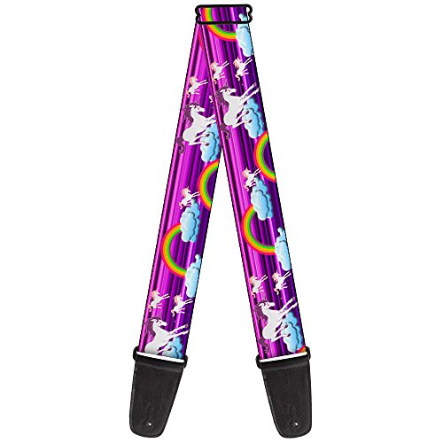 Image of Buckle-Down GS-W32110 inchUnicorns /Rainbows w /Stripes Purple inch Guitar Strap