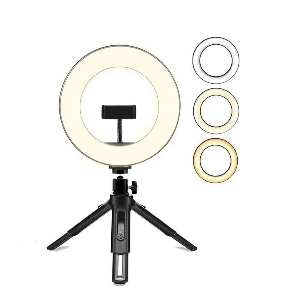 Anello Luminoso LED da 10 Pollici Selfie Ring Light con 3 modalità di Illuminazione Dimmerabile LED Camera Desk Ring Light Kit con treppiede e Supporto per Cellulare
